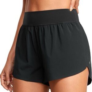 Black CRZ Yoga High Waisted Split Running Shorts for Women 3" Size L